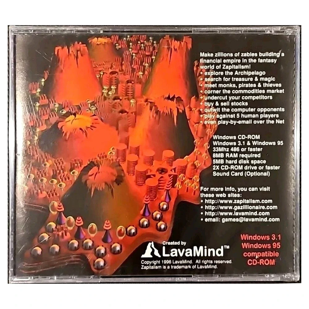 Zapitalism LavaMind PC Strategy Video Game Sealed 1996 Windows 3.1 95 Retro